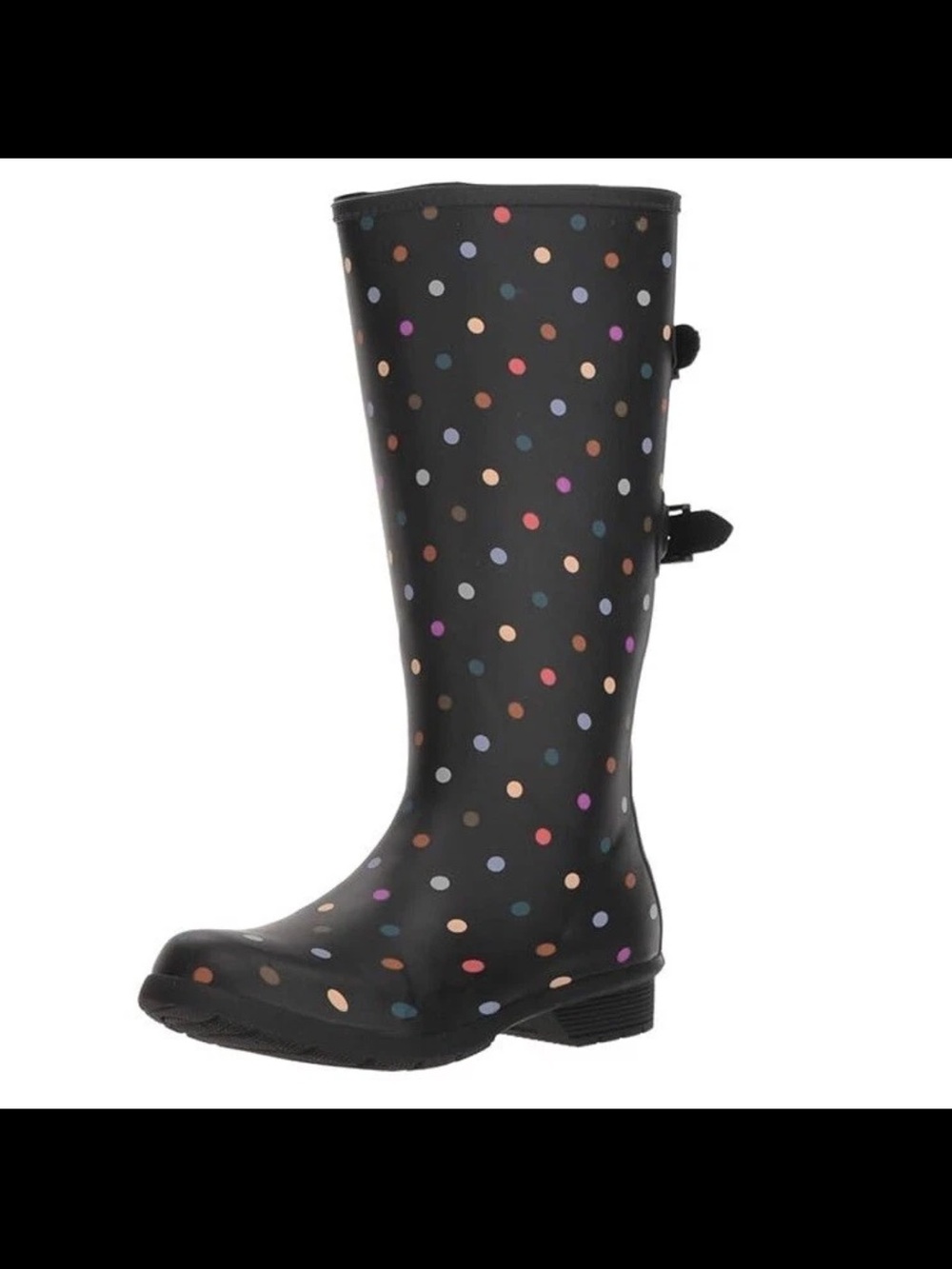 chooka Black Rain Boots with Multicolor Polka Dots